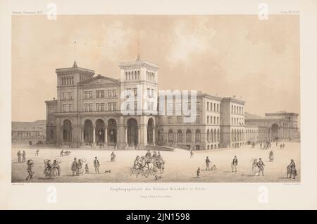 Orth August (1828-1901), edificio della reception della stazione di Görlitz, Berlino. (Da: Atlas alla rivista for Building, ed. V. G. Erbkam, Jg. 22, 1872.) (1872-1872): Vista prospettica. Litografia colorata su carta, 29 x 43,8 cm (compresi i bordi di scansione) Agosto (1828-1901): Empfangsgebäude des Görlitzer Bahnhofs, Berlino. (Aus: Atlas zur Zeitschrift für Bauwesen, hrsg. v. G. Erbkam, Jg. 22, 1872) Foto Stock