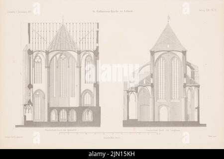 Laspeyres P., St. Catharinen-Kirche, Lübeck. (Da: Atlas alla rivista for Building, ed. V. G. Erbkam, nata il 21, 1871.) (1871-1871): Tagliare il transetto, tagliare la navata centrale. Cucire su carta, 29,2 x 43,8 cm (compresi i bordi di scansione) Laspeyres P. : Katharinenkirche, Lübeck. (Aus: Atlas zur Zeitschrift für Bauwesen, hrsg. v. G. Erbkam, Jg. 21, 1871) Foto Stock