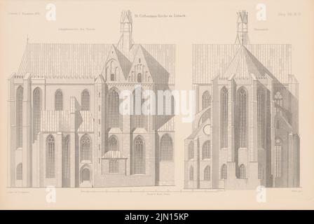 Laspeyres P., St. Catharinen-Kirche, Lübeck. (Da: Atlas alla rivista for Building, ed. V. G. Erbkam, Jg. 21, 1871.) (1871-1871): Vista dai lati lunghi, vista del coro. Cucire su carta, 29,3 x 43,7 cm (compresi i bordi di scansione) Laspeyres P. : Katharinenkirche, Lübeck. (Aus: Atlas zur Zeitschrift für Bauwesen, hrsg. v. G. Erbkam, Jg. 21, 1871) Foto Stock