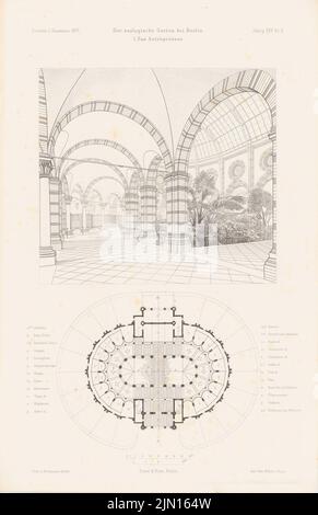 Ende & Böckmann, Giardino Zoologico, Berlino. (Da: Atlas alla rivista for Building, ed. V. G. Erbkam, Jg. 25, 1875.) (1875-1875): Pianta, vista prospettica interna Antelopenhaus. Cucire su carta, 45,5 x 29,4 cm (compresi i bordi di scansione) Ende & Böckmann : Zoologischer Garten, Berlino. Antipenhaus. (Aus: Atlas zur Zeitschrift für Bauwesen, hrsg. v. G. Erbkam, Jg. 25, 1875) Foto Stock