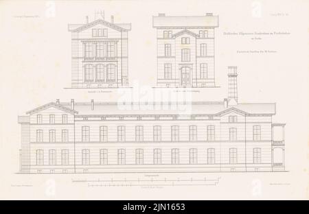 Gropius & Schmieden, Urban General Hospital, Berlin-Friedrichshain. (Da: Atlas alla rivista for Building, ed. V. G. Erbkam, Jg. 25, 1875.) (1875-1875): Padiglione viste padiglione due piani padiglione. Cucire su carta, 29,3 x 45,2 cm (compresi i bordi di scansione) Gropius & Schmieden : Städtisches Allgemeines Krankenhaus, Berlin-Friedrichshain. (Aus: Atlas zur Zeitschrift für Bauwesen, hrsg. v. G. Erbkam, Jg. 25, 1875) Foto Stock