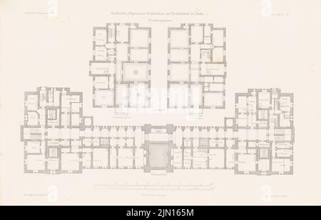 Gropius & Schmieden, Urban General Hospital, Berlin-Friedrichshain. (Da: Atlas alla rivista for Building, ed. V. G. Erbkam, nata il 25, 1875.) (1875-1875): Grundriss Keller Amministrazione edificio. Cucire su carta, 29,2 x 45,7 cm (compresi i bordi di scansione) Gropius & Schmieden : Städtisches Allgemeines Krankenhaus, Berlin-Friedrichshain. (Aus: Atlas zur Zeitschrift für Bauwesen, hrsg. v. G. Erbkam, Jg. 25, 1875) Foto Stock
