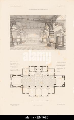 Ende & Böckmann, Giardino Zoologico, Berlino. (Da: Atlas alla rivista for Building, ed. V.F. Endell, Jg. 26, 1876.) (1876-1876): pianta del pavimento, vista prospettica interna. Cucire su carta, 45,3 x 29,2 cm (compresi i bordi di scansione) Ende & Böckmann : Zoologischer Garten, Berlino. Elefantenhaus. (Aus: Atlas zur Zeitschrift für Bauwesen, hrsg. v. F. Endell, Jg. 26, 1876) Foto Stock