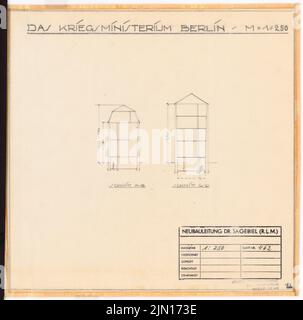 Drewitz Wilhelm (1806-1888), Reich Aviation Ministry di Berlino (edifici precedenti): Ex Ministero della Guerra (1845-1846): Sezioni trasversali 1: 250. Matita su trasparente, 32 x 32,4 cm (compresi i bordi di scansione) Drewitz Wilhelm (1806-1888): Reichsluftfahrtministerium, Berlino (Vorgängerbauten): Ehemaliges Kriegsministerium Foto Stock