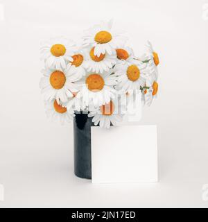 Bouquet di margherite bianche delicate in un elegante vaso scuro Foto Stock