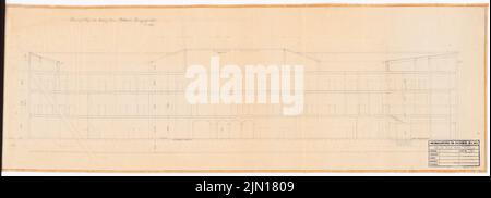 Drewitz Wilhelm (1806-1888), Reich Aviation Ministry di Berlino (edifici precedenti): Ex Ministry of War (1845-1846): Parte di Leipziger Strasse 5-6: Sezione longitudinale 1: 100. Matita su trasparente, 38,2 x 106 cm (compresi i bordi di scansione) Drewitz Wilhelm (1806-1888): Reichsluftfahrtministerium, Berlino (Vorgängerbauten): Ehemaliges Kriegsministerium Foto Stock