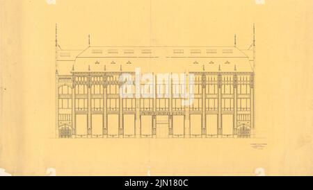 Messel Alfred (1853-1909), Wertheim, Leipziger Straße, Berlino. 1. Fase di costruzione (1896-1897): Vista. Inchiostro, matita su trasparente, 56,3 x 99,7 cm (compresi i bordi di scansione) Messel & Altgelt : Warenhaus Wertheim, Leipziger Straße, Berlino. 1. Bauabschnitt Foto Stock