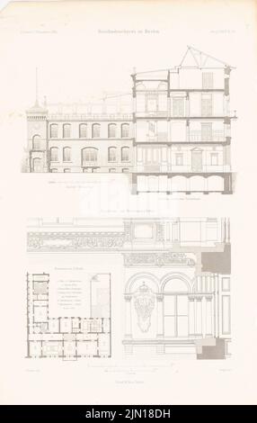 Busse Carl (1834-1896), Reich Printing Company, Berlino. (Da: Atlas alla rivista for Building, ed. V. Ministero del lavoro pubblico, Jg. 39, 1889) (1889-1889): pianta, taglio, dettaglio. Cucire su carta, 45,6 x 29 cm (compresi i bordi di scansione) Busse Carl (1834-1896): Reichsdruckerei, Berlino. (Aus: Atlas zur Zeitschrift für Bauwesen, hrsg. v. Ministerium der öffentlichen Arbeiten, Jg. 39, 1889) Foto Stock