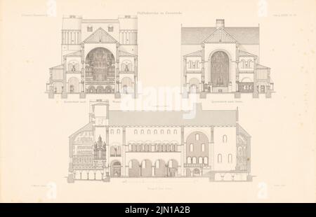 N.N., Abbazia di Gernrode. (Da: Atlas alla rivista for Building, ed. V. G. Erbkam, Jg. 38, 1888) (1888-1888): Sezione longitudinale, sezioni trasversali. Cucire su carta, 29,6 x 45,9 cm (compresi i bordi di scansione) N. : Stiftskirche, Gernrode. (Aus: Atlas zur Zeitschrift für Bauwesen, hrsg. v. G. Erbkam, Jg. 38, 1888) Foto Stock