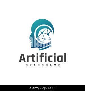 Intelligenza artificiale volto umano logo, testa umana comunicazione vettore disegno, rete, modello di disegno, simbolo, icona Illustrazione Vettoriale