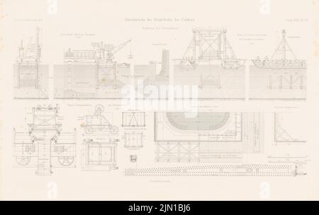 N.N., Rheinbrücke, Coblenza. (Da: Atlas alla rivista for Building, ed. V.F. Endell, Jg. 31, 1881) (1881-1881): tagli, dettagli. Pressione su carta, 28,6 x 45,4 cm (compresi i bordi di scansione) N. : Rheinbrücke, Coblenza. (Aus: Atlas zur Zeitschrift für Bauwesen, hrsg. v. F. Endell, Jg. 31, 1881) Foto Stock