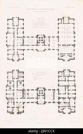 Eggert Hermann (1844-1920), Kaiser-Wilhelms-Universität, Strasburgo. (Da: Atlas alla rivista for Building, ed. V. G. Erbkam, Jg. 34, 1884.) (1884-1884): Grundriss Keller, EC Physical Institute. Cucire su carta, 45,7 x 29,7 cm (compresi i bordi di scansione) Eggert Hermann (1844-1920): Physikalisches Institut der Kaiser-Wilhelms-Universität Straßburg. (Aus: Atlas zur Zeitschrift für Bauwesen, hrsg. v. G. Erbkam, Jg. 34, 1884) Foto Stock