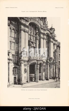 Schmalz otto (1861-1906), District Court i e District Court i, Berlin-Mitte. (Da: Atlas alla rivista for Building, ed. V. Ministero del lavoro pubblico, Jg. 55, 1905) (1905-1905): Vista su Mittelbau da Neue Friedrichstrasse. Pressione su carta, 45,9 x 29,9 cm (compresi i bordi di scansione) Schmalz otto (1861-1906): Landgericht i und Amtsgericht i, Berlin-Mitte. (Aus: Atlas zur Zeitschrift für Bauwesen, hrsg. v. Ministerium der öffentlichen Arbeiten, Jg. 55, 1905) Foto Stock