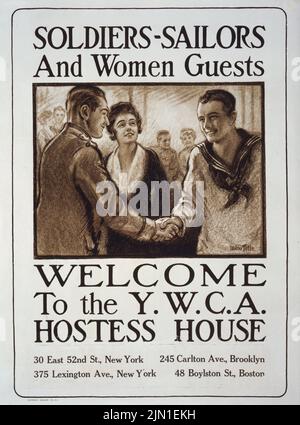 Soldati - marinai e donne ospiti - Benvenuti alla casa di Y. W. C. A. hostess (1917) American World War i era poster di Walter Tittle Foto Stock