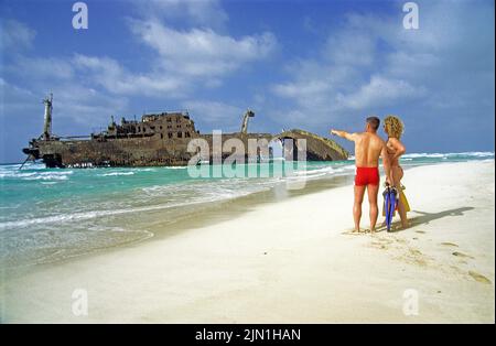 Il naufragio Cabo Santa Maria sulla spiaggia di Costa de Boa Esperanca, Boavista, Isole di Capo Verde, Africa Foto Stock