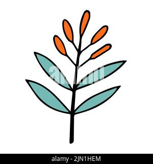 Foglia d'autunno con frutti di bacche. Stile Doodle. Salve, autunno. Design o adesivo. Illustrazione isolata. Vettore Illustrazione Vettoriale
