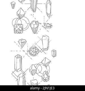 Modello senza giunture con cristalli o minerali cristallini. Gioielli preziosi o pietre gemme semipreziose. Illustrazione Vettoriale