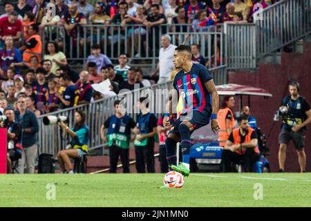 Raphinha del FC Barcellona durante la partita di calcio del Joan Gamper Trophy tra il FC Barcelona e Pumas UNAM il 7 agosto 2022 a Spotify Camp Nou a Barcellona, Spagna - Foto: Javier Borrego/DPPI/LiveMedia Foto Stock