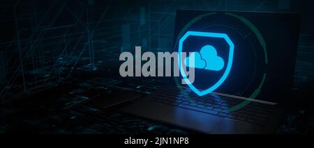 Cybersecurity Cloud Concept Protection on the Internet 3D Illustrazione Foto Stock