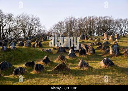 Antico cimitero vichingo di Lindholm Hoje Foto Stock