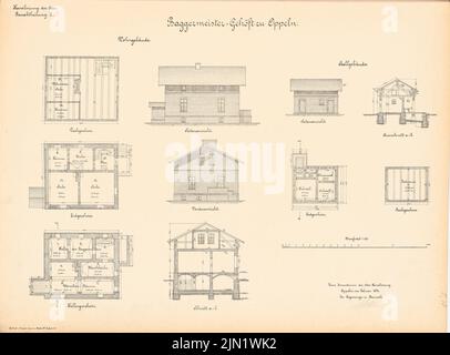 N.N., canalizzazione dell'Oder. Schleuse, Oppeln (02,1894): Mobili per escavatori: Viste, planimetrie, tagli 1: 100. Litografia su carta, 47,5 x 64,4 cm (compresi i bordi di scansione) N. : Kanalisierung der Oder. Schleuse, Oppeln Foto Stock