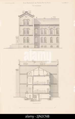 Spieker Paul (1826-1896), Pl. (Da: Atlas alla rivista for Building, ed. V. G. Erbkam, nato il 28, 1878): Ospedale: Vista, sezione trasversale. Cucitura su carta, 41,7 x 27,3 cm (inclusi i bordi di scansione) Foto Stock