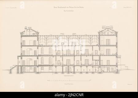 Spieker Paul (1826-1896), Pl. (Da: Atlas alla rivista for Building, ed. V. G. Erbkam, Jg. 28, 1878): Ospedale: Sezione longitudinale. Cucitura su carta, 28 x 42,1 cm (inclusi i bordi di scansione) Foto Stock