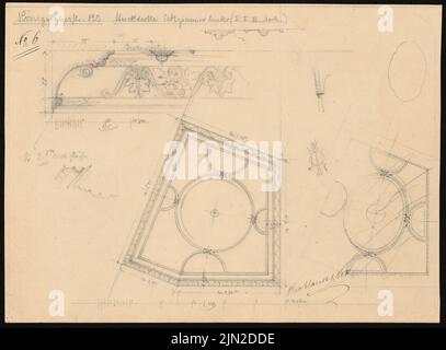 Knoblauch & Wex, Hanke Residential building, Berlino: 2 visualizzazioni 1:40, 3 Dettagli dello stucco soffitto sinistra angolo camera 1st piano, 2nd piano, 3rd piano. Matita su carta, 26,4 x 35,8 cm (inclusi i bordi di scansione) Foto Stock
