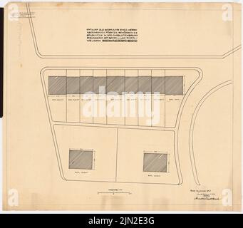 Knoblauch, Arnold & Knoblauch, Gustav, case a schiera e case unifamiliari di MR. Förster, Charlottenbrunn: Dipartimento 1: 100. Inchiostro su trasparente, 67,5 x 76,8 cm (inclusi i bordi di scansione) Foto Stock