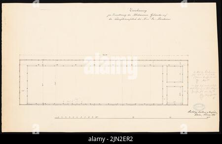 Hollin & Knobauch, fabbrica chimica »Kanne« (Kunheim & Co.), Berlin-Niederschöneweide. Stabilimento di acido solforico: Ampliamento della camera di piombo: Piano 1st piano. Matita, inchiostro acquerello sulla scatola, 35,9 x 59,2 cm (inclusi i bordi di scansione) Foto Stock