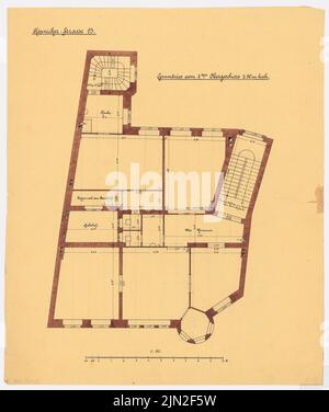 Knoblauch Gustav (1833-1916), Luisenstädter Bank, Berlin-Mitte: Piano 1st piano 1:50. Matita, inchiostro, acquerello su trasparente, 62,2 x 52,4 cm (inclusi i bordi di scansione) Foto Stock