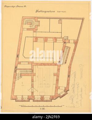 Knoblauch Gustav (1833-1916), Luisenstädter Bank, Berlin-Mitte: Grundriss Keller 1:50. Matita, inchiostro, acquerello su trasparente, 61,1 x 49,4 cm (inclusi i bordi di scansione) Foto Stock