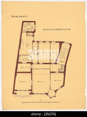 Knoblauch Gustav (1833-1916), Luisenstädter Bank, Berlin-Mitte: Grundriss 4th piano. Matita, inchiostro, acquerello su trasparente, 66,7 x 52,2 cm (inclusi i bordi di scansione) Foto Stock