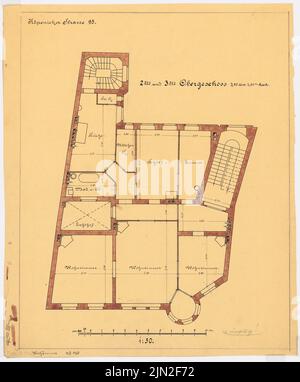 Knoblauch Gustav (1833-1916), Luisenstädter Bank, Berlin-Mitte: Grundriss 2nd e 3rd piano. Matita, inchiostro, acquerello su trasparente, 62 x 51,5 cm (inclusi i bordi di scansione) Foto Stock