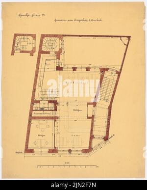 Knoblauch Gustav (1833-1916), Luisenstädter Bank, Berlin-Mitte: Grundriss EG 1:50. Matita, inchiostro, acquerello su trasparente, 66,9 x 54,6 cm (inclusi i bordi di scansione) Foto Stock