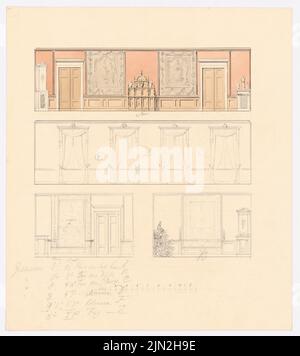 Gustav aglio (1833-1916), edificio residenziale e giardino, Pansevitz: Interni views. Matita e inchiostro acquerello su carta, 41,4 x 37 cm (inclusi i bordi di scansione) Foto Stock