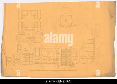 Gustav aglio (1833-1916), edificio residenziale e giardino, Pansevitz: Grundriss Eg. Matita su trasparente, 48,5 x 71,5 cm (inclusi i bordi di scansione) Foto Stock