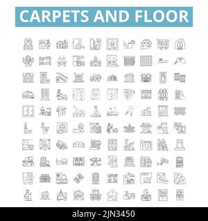 Tappeti e icone del pavimento, simboli di linea, cartelli web, set vettoriale, illustrazione isolata Illustrazione Vettoriale