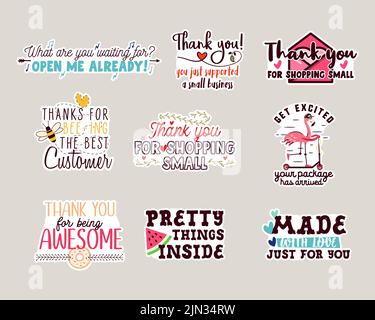 Set di adesivi per piccole aziende. Collezione di badge aziendali vettoriali. Confezione di adesivi per piccole aziende Illustrazione Vettoriale