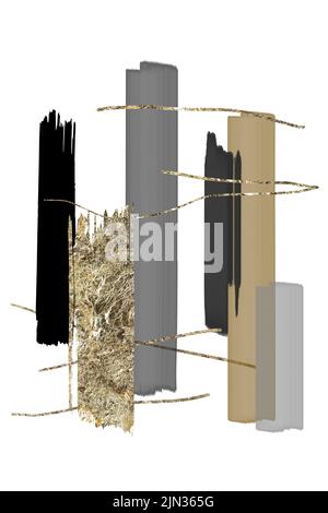 Nero, bianco e oro macchia di colore astratto pittura acrilica e blot acquerello Foto Stock
