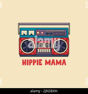 Immagine di boombox retrò e frase Hippie Mama Illustrazione Vettoriale