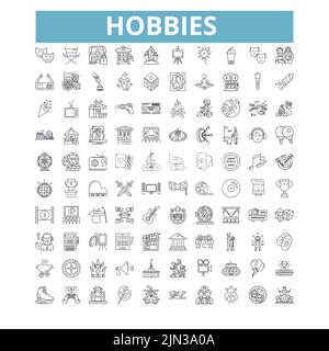 Icone hobby, simboli di linea, Web insegne, set vettoriale, illustrazione isolata Illustrazione Vettoriale