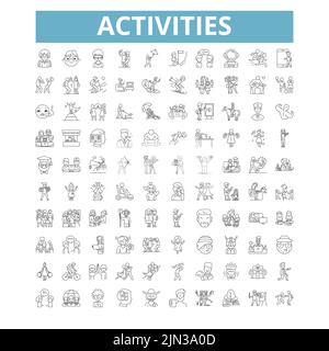 Icone delle attività, simboli di linea, segni Web, set vettoriale, illustrazione isolata Illustrazione Vettoriale