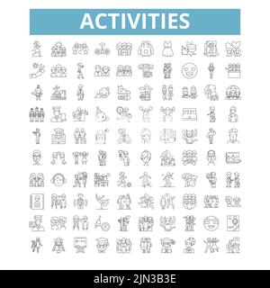 Icone delle attività, simboli di linea, segni Web, set vettoriale, illustrazione isolata Illustrazione Vettoriale