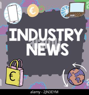 Didascalia concettuale Industry News. Foto concettuale Technical Market Report Manufacturing Trade Builder messaggio importante presentato in frame con Lap Foto Stock