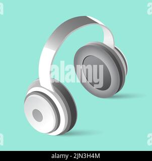 Cuffie musicali icona multimediale realistica concetto isolato Isometrica Illustrazione Illustrazione Vettoriale