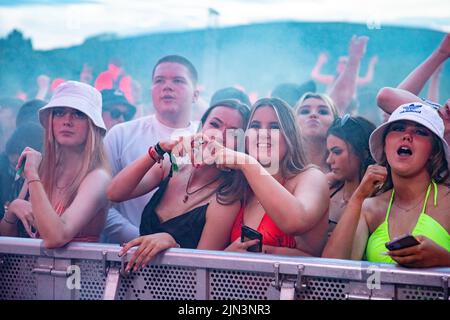 Belfast, Regno Unito. 08th ago 2022. 8th agosto 2022 Timmy Trumpet Headlines Féile Dance Night at Falls Park è stato sostenuto da Bryan Kearney e John o'Callaghan Credit: Bonzo/Alamy Live News Foto Stock