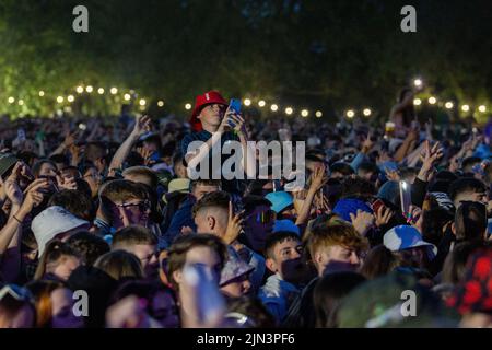 Belfast, Regno Unito. 08th ago 2022. 8th agosto 2022 Timmy Trumpet Headlines Féile Dance Night at Falls Park è stato sostenuto da Bryan Kearney e John o'Callaghan Credit: Bonzo/Alamy Live News Foto Stock