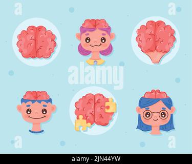 sei organi del cervello impostano icone Illustrazione Vettoriale