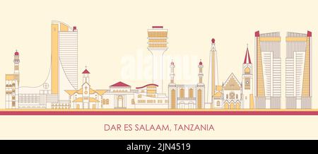 Cartone animato panorama della città di Dar es Salaam, Tanzania - illustrazione vettoriale Illustrazione Vettoriale